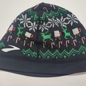 Brooks Black Holiday Knit Beanie with Green & White Fair Isle Pattern